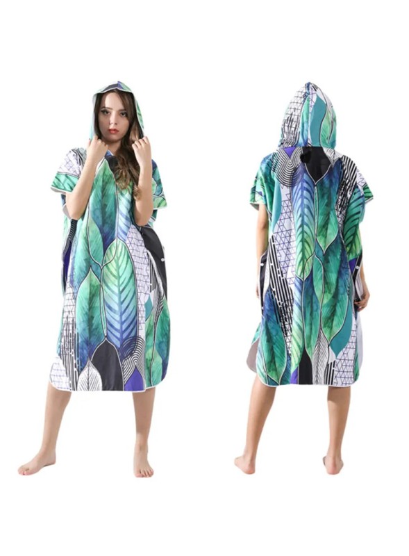 Ponczo plażowe kąpielowe z kapturem ręcznik - Liście