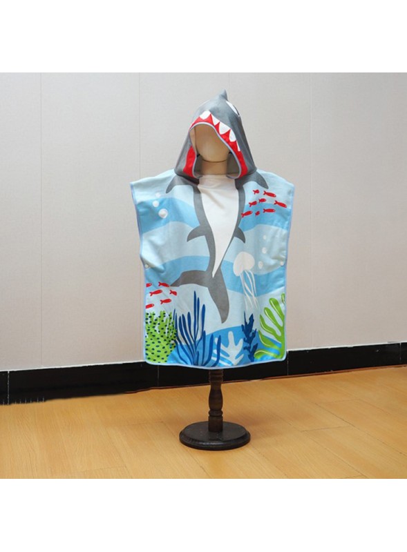 Ponczo plażowe kąpielowe z kapturem ręcznik Rekinek