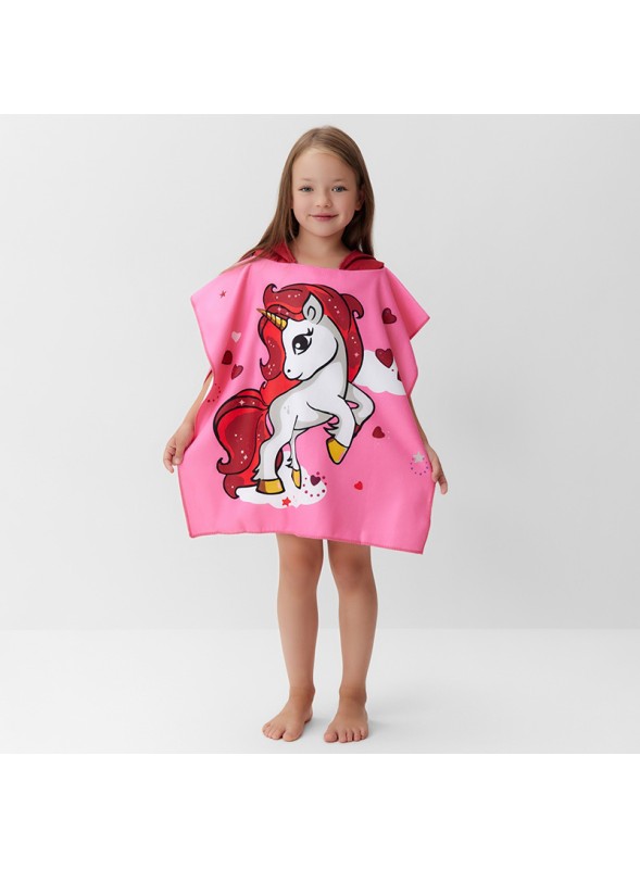 Ponczo plażowe kąpielowe z kapturem ręcznik Jednorożec Pink