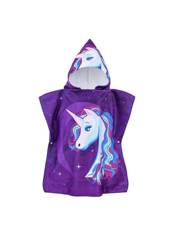 Ponczo plażowe kąpielowe z kapturem ręcznik Jednorożec Fioletowy