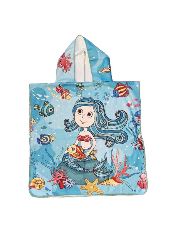 Ponczo plażowe kąpielowe z kapturem ręcznik Syrenka Blue