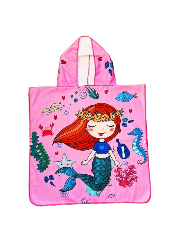 Ponczo plażowe kąpielowe z kapturem ręcznik Syrenka Pink