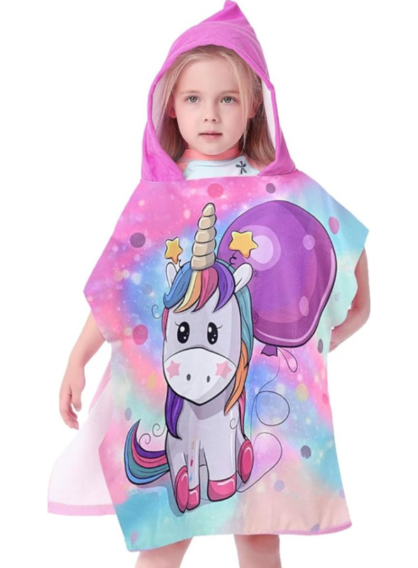 Ponczo plażowe kąpielowe z kapturem ręcznik Jednorożec z balonem