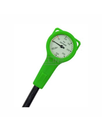 Manometr O2 300 BAR, zielona obudowa, wąż 15 cm